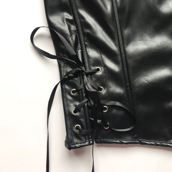 🆕Faux Leather Burlesque Bustier Hourglass Slimming Corset Top - Picture 8 of 10